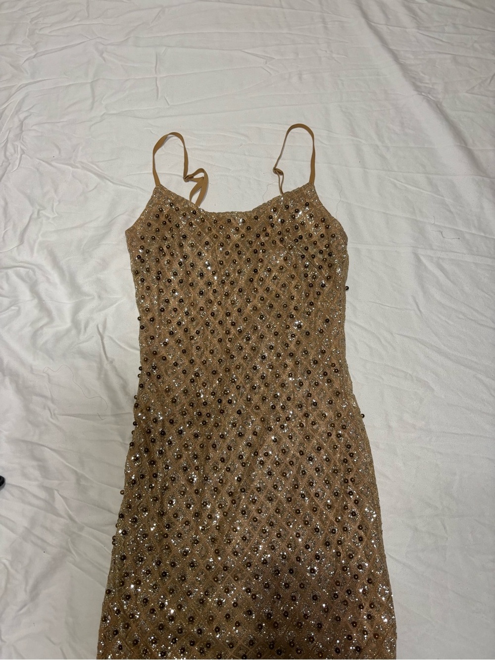 Embellished Gold Sequin Slip Dress